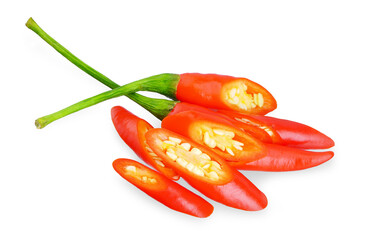 Sliced Red chili isolated on white background.