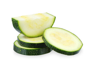 Sliced zucchini vegetable isolated on white background.