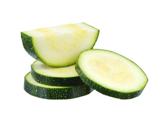 Sliced zucchini vegetable isolated on white background.