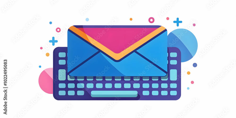 Poster plain background with envelope and keyboard - a simple photo stock concept symbolizing communication