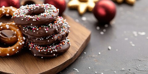 Chocolate Dipped Pretzels with Colorful Sprinkles