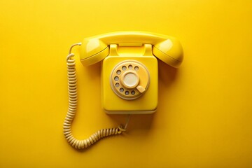 Vintage Yellow Telephone on Yellow Background - Aerial Photography for Nostalgic Decor