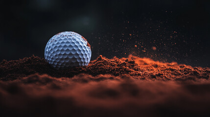 golf ball nestled in fine sand, capturing the essence of patience and focus in the game. The empty space invites reflection, symbolizing both challenge and opportunity in golf