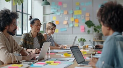 Dynamic Multiethnic Team Brainstorming in Modern Office Workspace - Energetic and Collaborative Innovation Concept