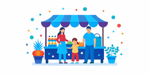 Vibrant Soft Abstract Digital Art of Family Exploring Farmers Market with Bokeh Lighting Effects | Capturing Curiosity and Community in a Bustling Scene