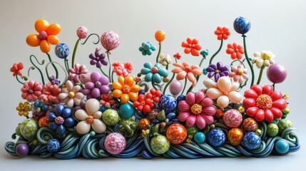 Obraz premium Colorful floral sculpture with vibrant shapes and textures.