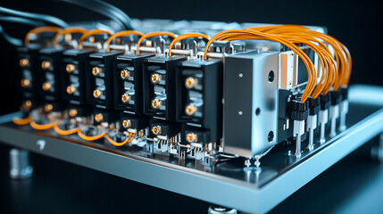 High-Tech Circuit Board with Bright Orange Cables