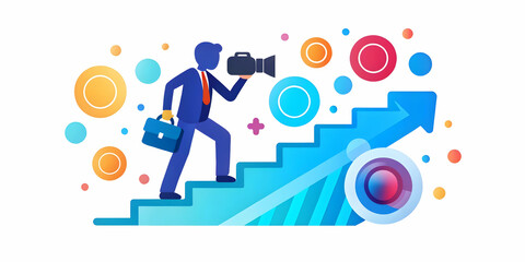 Abstract Silhouette of Person Ascending Bokeh Stairs - Symbolizing Career Growth and Progress in a Work From Home Concept - Artistic Photography