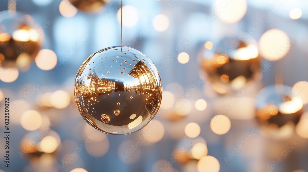Poster shiny ornament with reflections and bokeh background
