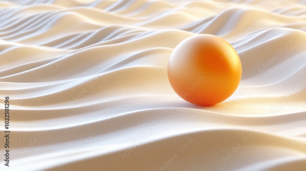 Poster futuristic orange sphere rolling on dynamic wavy surface in 3d space abstract symmetry and movement 