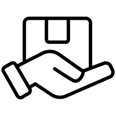 Hand Holding Box Icon, Black And White Outline Icon Symbol.
