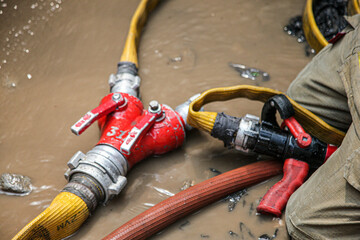 Hose from the fire department during a fire. 