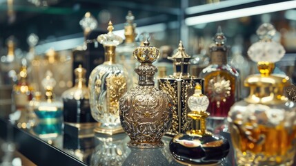 Obraz premium Write about a day in the life of a perfume bottle collector, sharing insights into the passion for acquiring rare and vintage pieces that tell stories of craftsmanship and elegance. 