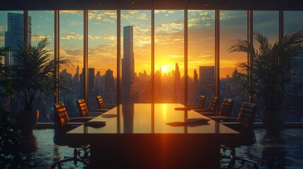 Business meeting in a luxury high-rise office with city views