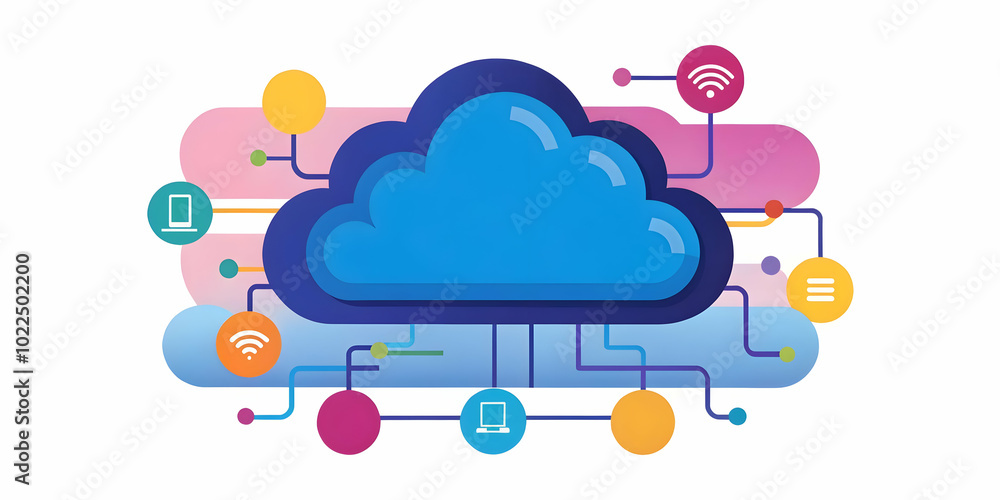 Poster glossy cloud network diagram: static shot featuring ample copy space for text, branding & highlighti