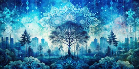 Abstract Blue Grunge Texture Background - Double Exposure Art for Creative Projects