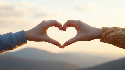 Heart Shape Created by Hands Against Sunset Background