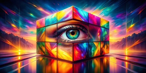 Abstract Colorful Cube Design - Double Exposure Generative Art Background