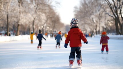 Child Ice Skating in a Winter Wonderland Scene