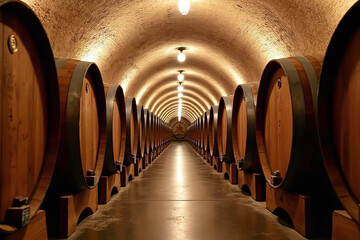 wine cellar with barrels