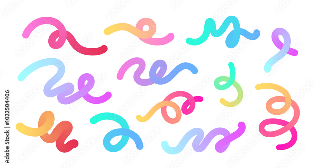 Wall mural set of gradient flowing lines and loops in vibrant colors. editable ribbons, geometric smooth shapes