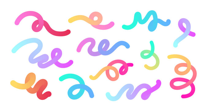 Set of gradient flowing lines and loops in vibrant colors. Editable ribbons, geometric smooth shapes for party designs, event backgrounds. Liquid futuristic elements. Vector illustration.