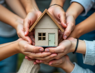 hand holding a miniature house, business and togetherness concept
