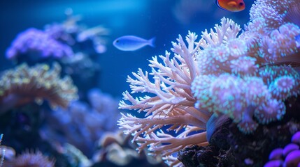 Stunning Underwater Coral Reef Scene with Fish and Blue Background