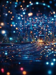 Obraz premium Festive atmosphere of the New Year. Multi-colored Christmas lights on winter city streets. New Year's background for creativity