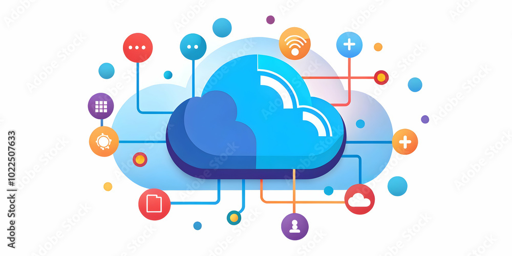 Poster glossy cloud network diagram with ample copy space for branding, showcasing development and competen