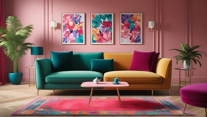  Beautiful Sofa in a Stylish Living Room with Matching Decor, Tea Table, and Vibrant Carpet