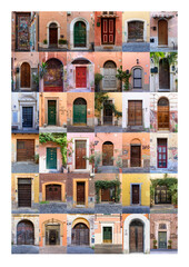 Colourful Traditional door collage in Trastevere, Rome, Italy