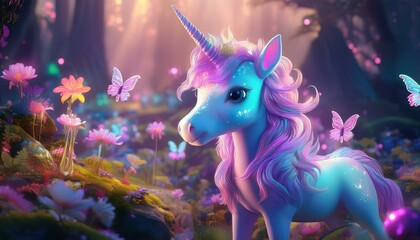 Fantastic unicorns and Pegasus animals that shine with nature in fantasy backgrounds