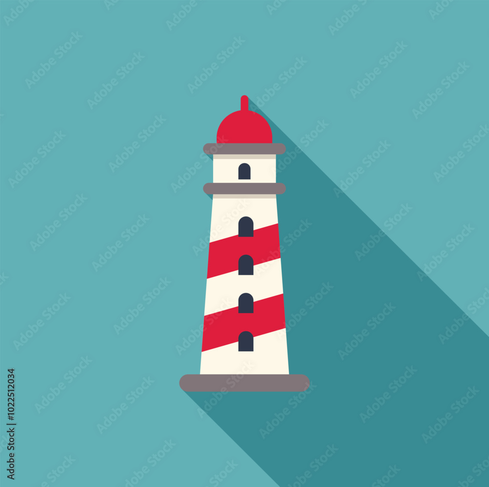 Poster minimalist vector illustration of a lighthouse with a long shadow on a blue background