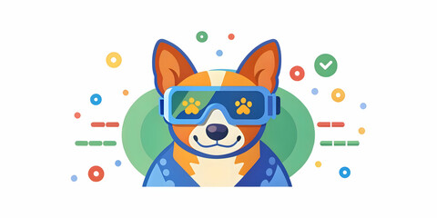 Futuristic Macro Photo of Pet Wearing Sleek Augmented Reality Glasses for Enhanced Training and Care | Close-Up of Glowing Interface Showcasing Technology Interaction