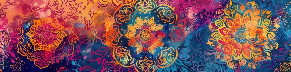 Poster floral mandalas burst with vibrant colors and intricate patterns, creating a stunning visual feast o