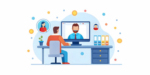 Abstract Digital Art of a Remote Worker in a Modern Home Office Attending a Virtual Meeting with Bokeh Effects - Seamless Blend of Technology and Comfort