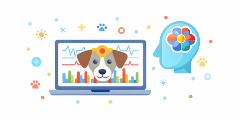 Close-up of Patient's Brainwaves Syncing with AI Therapy Pet: Macro Visualization of Real-Time Neurofeedback Data Exchange in Pet Therapy