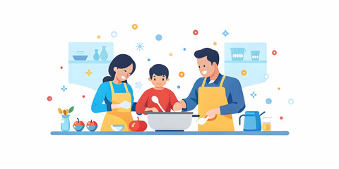 Cozy Family Cooking Together: Soft Focused Digital Art in a Warmly Lit Kitchen with Abstract Elements and Bokeh Lights, Capturing Joyful Moments and Togetherness