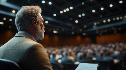 Fototapeta premium A monkeypox research conference is in session, showcasing an engaged audience in a professional environment with informative presentations.