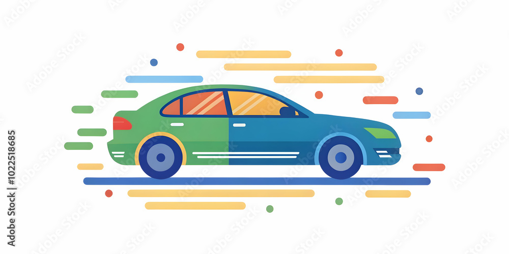 Poster glossy car silhouette on plain backdrop with motion lines suggesting speed - ample copy space for te