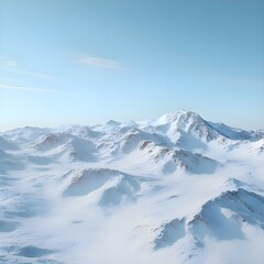 Scenic view of a mountain range covered in snow with clear blue skies above,Generative AI