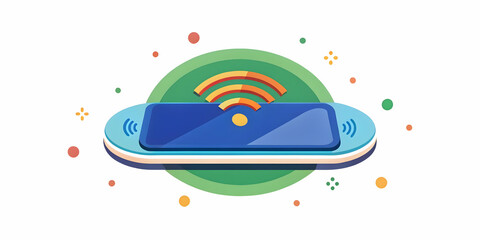 Naklejka premium Glossy Wireless Charger on Plain Surface with Copy Space - A High Resolution Image Showcasing Sleek Design Symbolizing Family Bonding Through Convenient Technology and Device Sharing in Photo Stock Co