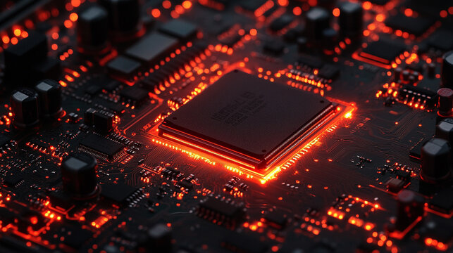 microprocessor with intricate circuit lines, symbolizing the core of modern computing technology, innovation, and digital connectivity. Represents the foundation of AI, automation, and future tech