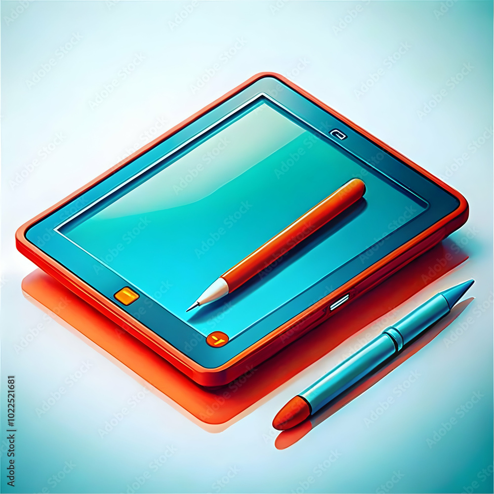 Poster plain background with tablet and stylus - creative work from home concept with copy space and minima