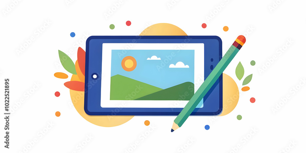Poster plain background with tablet and stylus | creative workspace idea with copy space for photo stock co