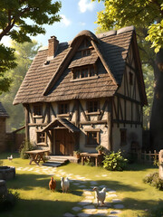 Fairy-tale style medieval style house in the woods 