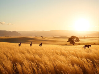 Gold Grassland pasture in South America 