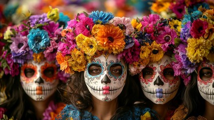Obraz premium a group of people wearing catrina masks for the day of the dead