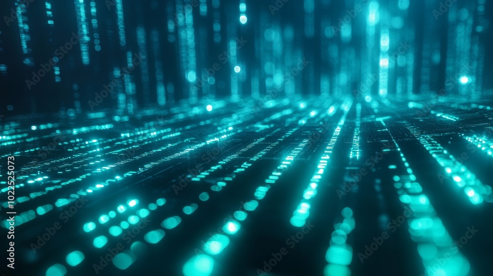 Aufkleber binary code matrix in green on futuristic blue background - tech perspective